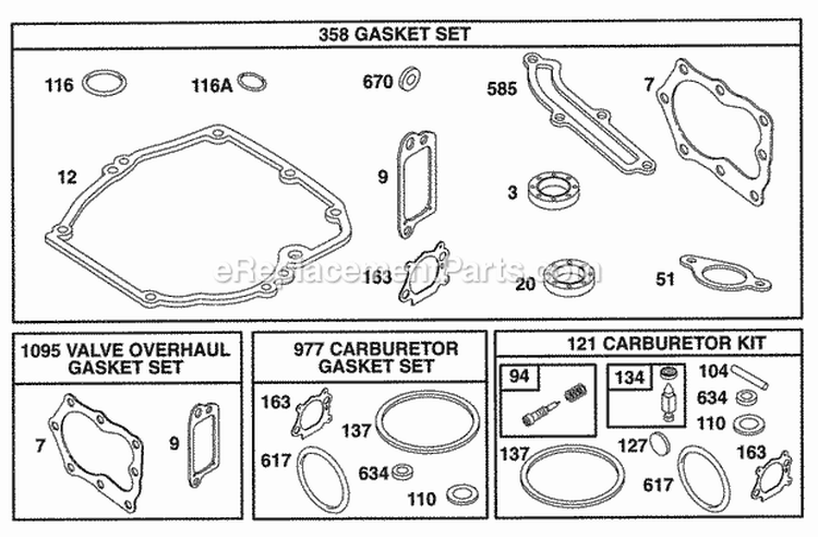 Gasket Sets Diagram and Parts List for 12S802-0844-01  Briggs and Stratton Engine